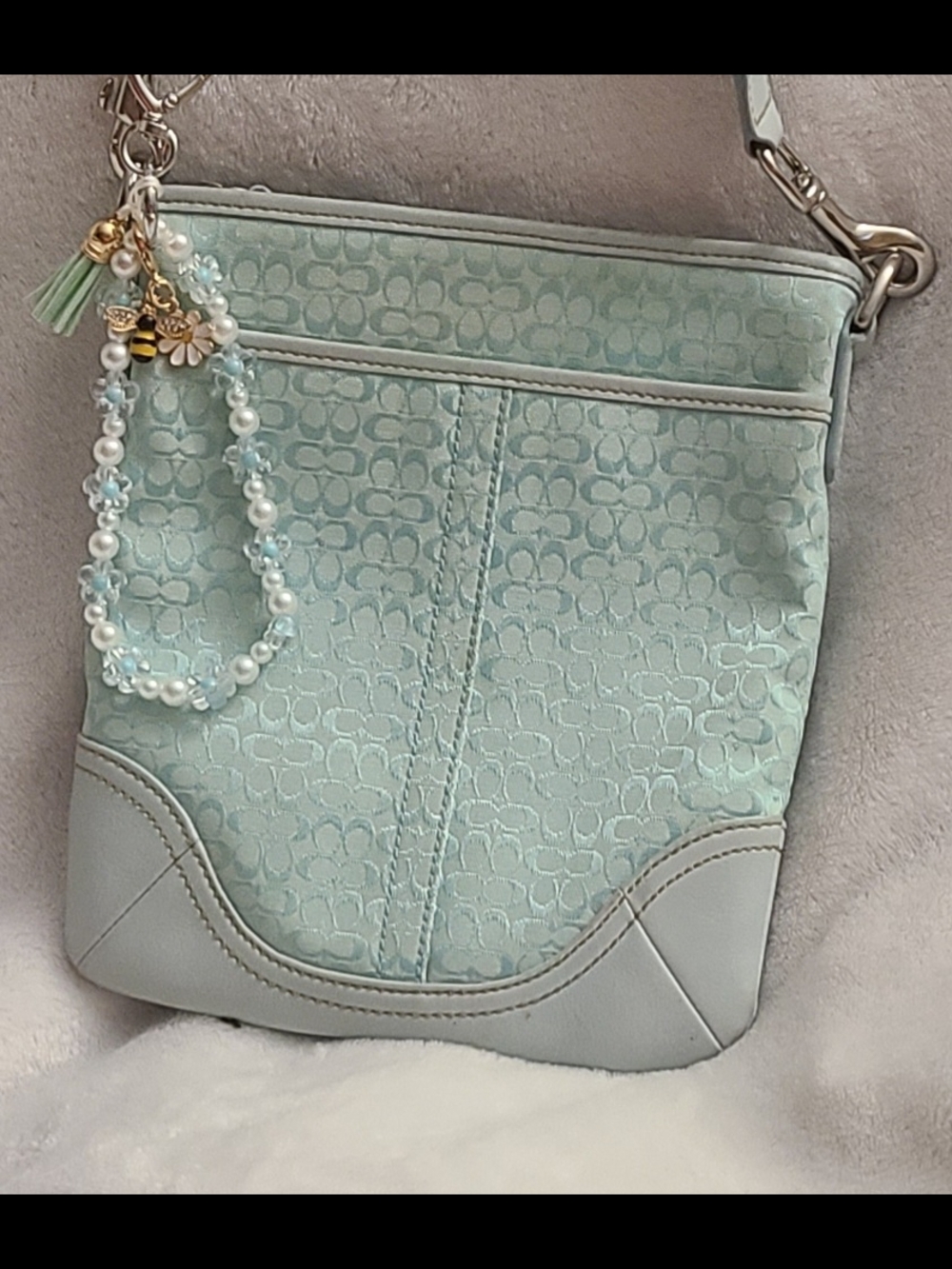 Coach Mint Blue Signature Crossbody Bag with Charm